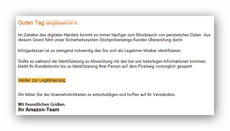 Achtung Spam: Überprüfung Ihres Kundenkontos von Amazon.de